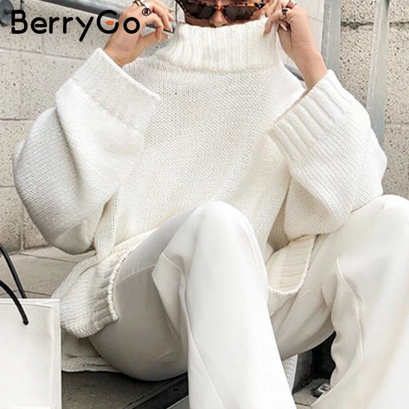 BerryGo Осень Женский водолазка вязаный пуловер Повседневный длинный рукав базовый