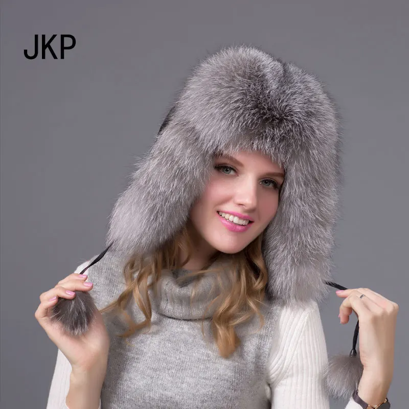 HJL 04I Натуральная черно-бурая лиса меховая шапка мужская и женская Лыжная Шапка утолщенная отличная теплая шапка - Цвет: HJL 04I