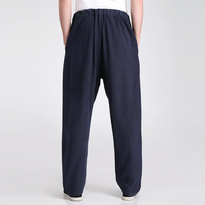 Темно-Синие китайские мужские брюки кунг-фу высококачественные хлопковые