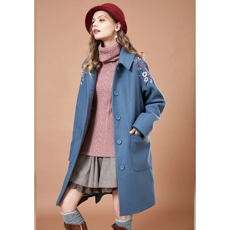 Женское шерстяное пальто ARTKA винтажное длинное с вышивкой WA10289D Осень зима