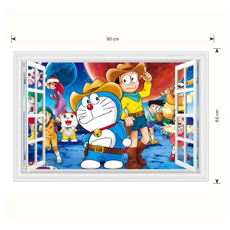 3D stereo windows Nobita cowboy cartoon wall paste bedroom living room children murals wallpaper | Дом и сад