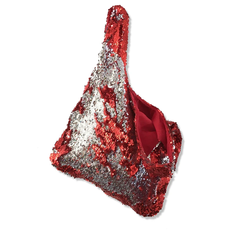 Оригинальная маленькая сумка ручной работы с блестками красная серебристая