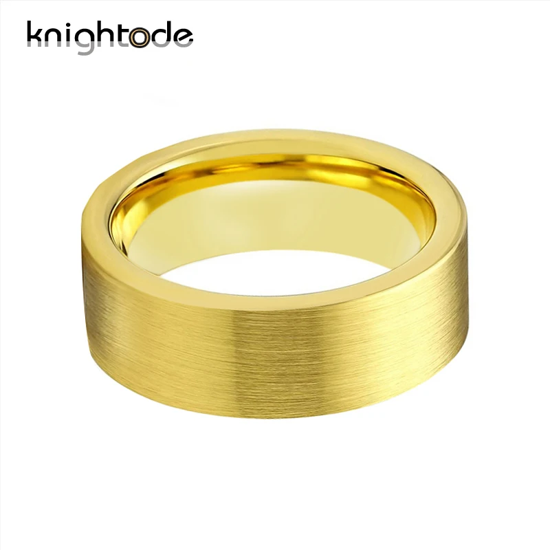 Tungsten Wedding Rings For Men Womens Gold Color Engagement Ring Flat Wedding Band Top Brushed Finish