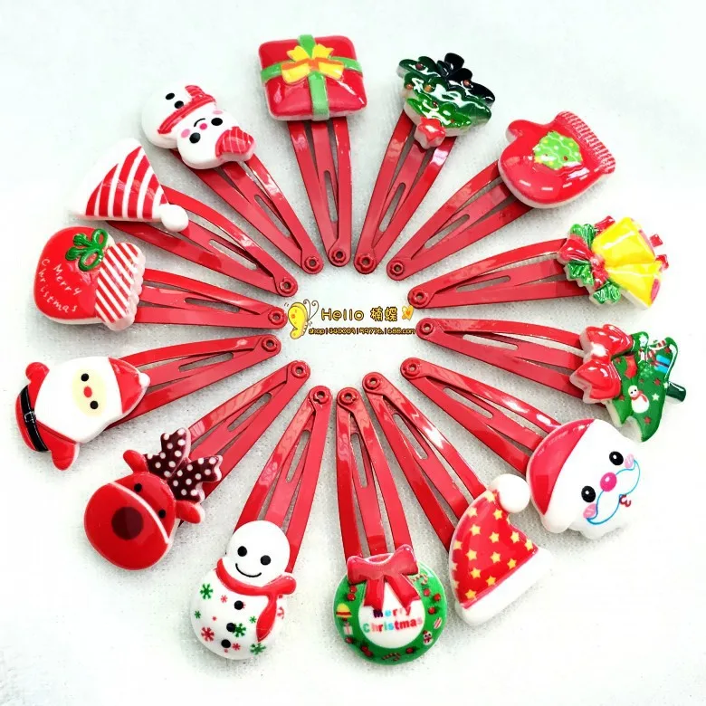 

100PCS Children Christmas Hairpin Resin Cartoon Clip Baby Hair Clips Mixed Batch Christmas gift for baby 4CM
