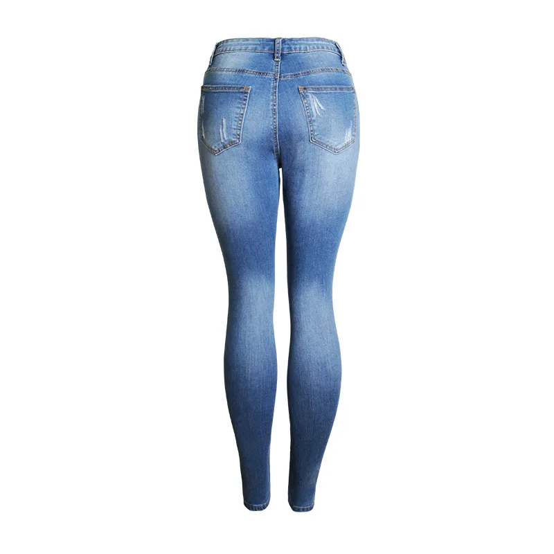 Женские джинсы с дырками до колена стрейч со средней талией джинсовые узкие