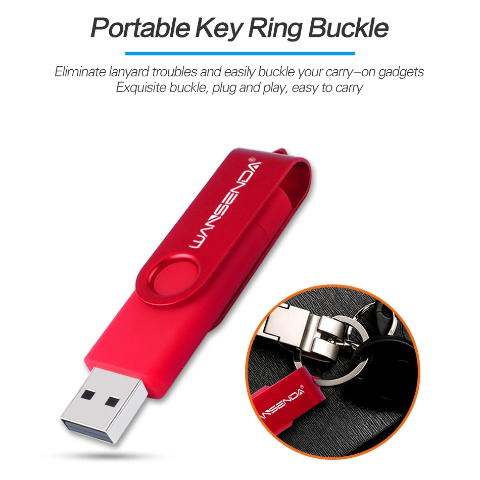 WANSENDA высокоскоростной OTG USB флеш накопитель 32 ГБ 8 Гб 16 64 128 256 2 в 1 микро Usb для