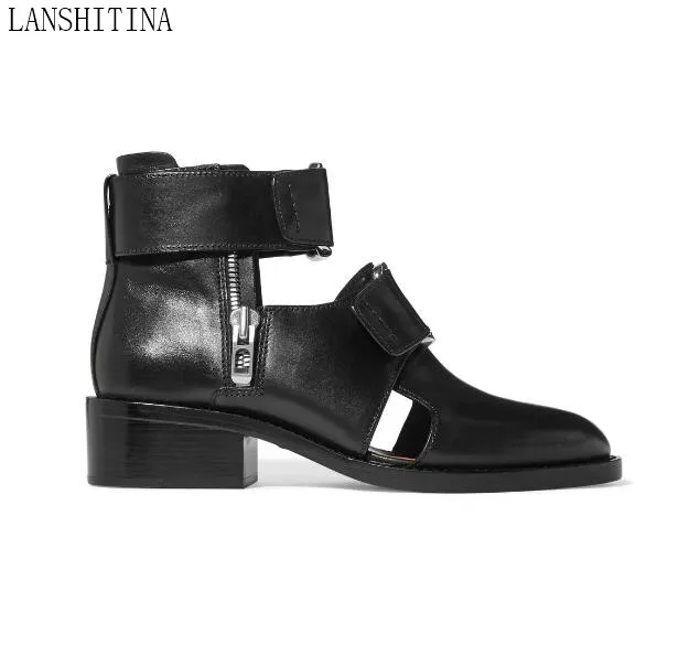 2017 LANSHITINA мужчины ботильоны из натуральной кожи пинетки ручной вырезает черные