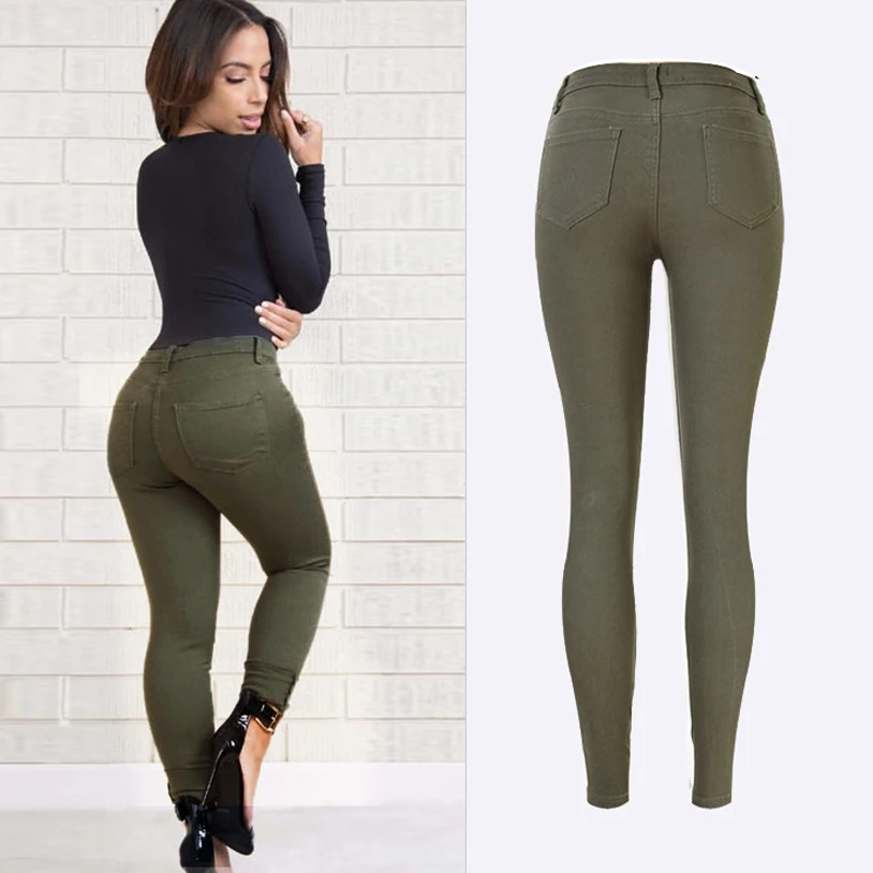 2020 Winter High Waist Ripped Jeans Denim Green Army Military Boyfriend For Womens Lady Skinny Jean Camouflage Pants | Женская одежда