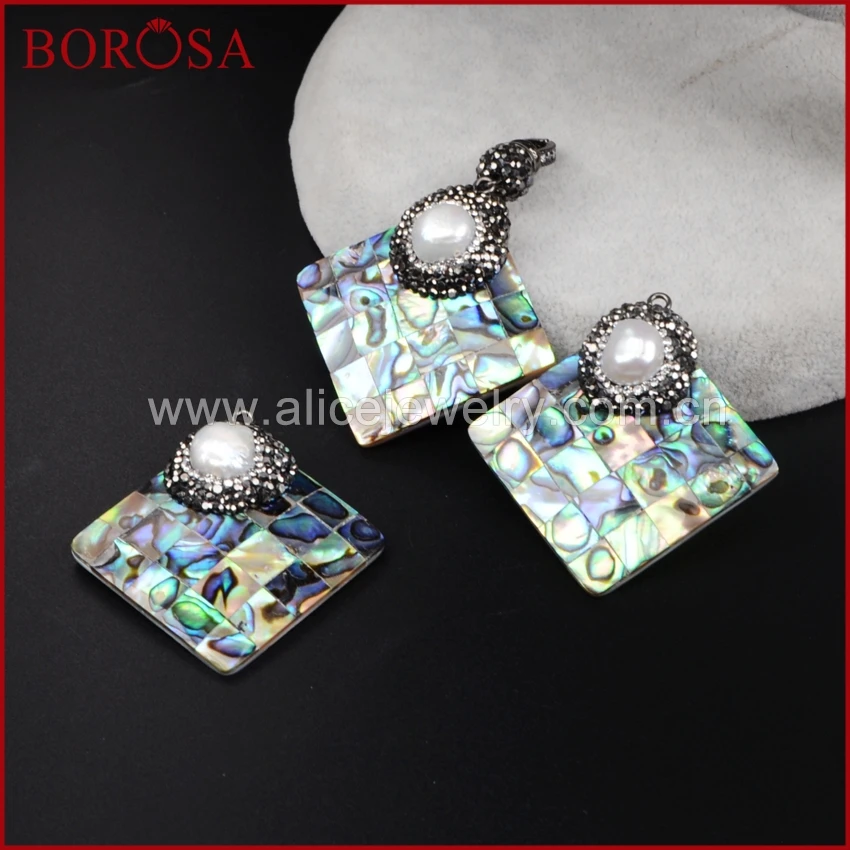 Стильный кулон BOROSA для ожерелья ручная работа горный хрусталь Ромб аболон