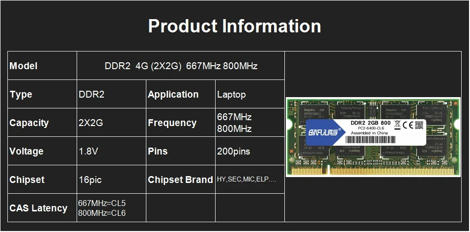 Binful 4 Гб(2x2 Гб) DDR2 2 ГБ 800 МГц 667 МГц 200pin ноутбук оперативная память 2x двухканальный PC2-6400 PC2-5300 ноутбук SODIMM ram 1,8 в