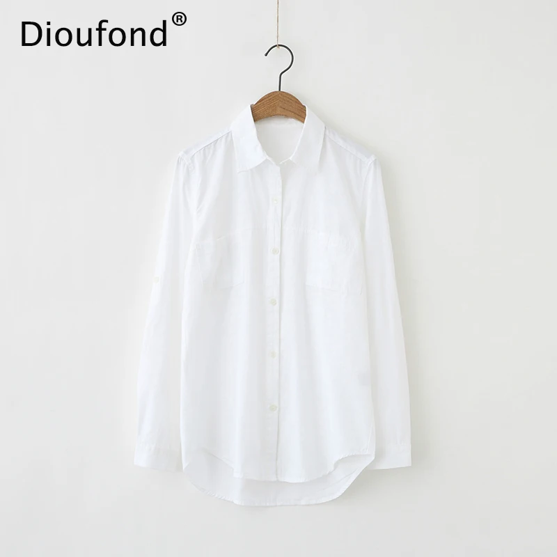 Осенняя белая блузка Dioufond рубашка с длинным рукавом однотонная хлопковая