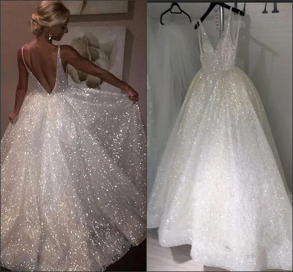Блестящие Свадебные платья 2019 сексуальные с открытой спиной и V образным вырезом