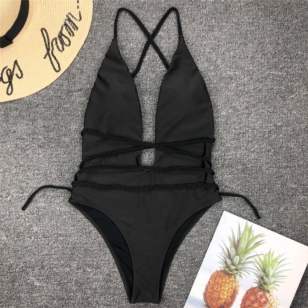 Бикини 2019 купальник женский цельный облегающий для женщин черный пикантный
