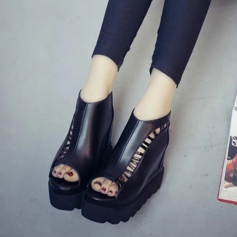 Hot Sale! Newest Women Platform Fish Mouth Sandals Boots Back Zipper Roman Sexy Hollow Wedge Shoes | Обувь