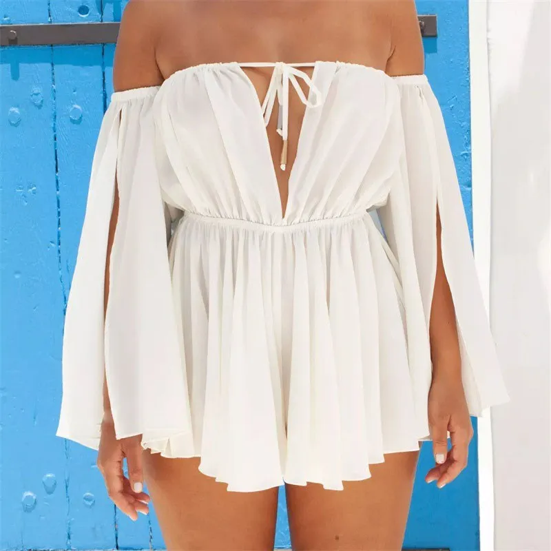 Женский сексуальный пляжный комбинезон с высокой талией и глубоким v образным