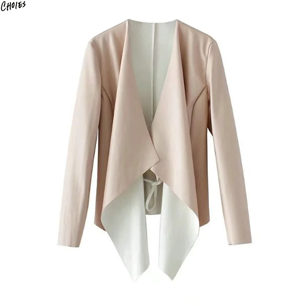 2 цвета искусственная кожа водопад спереди широкий отворот куртка осень для