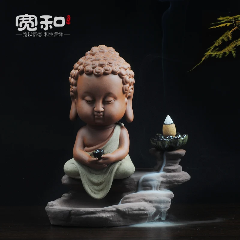 Керамическая курильница Guan Yin идея для украшения дома ручная работа пурпурная