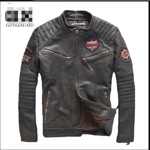 XS 4XL! Мужская кожаная короткая куртка Молодежная из натуральной кожи молодежная