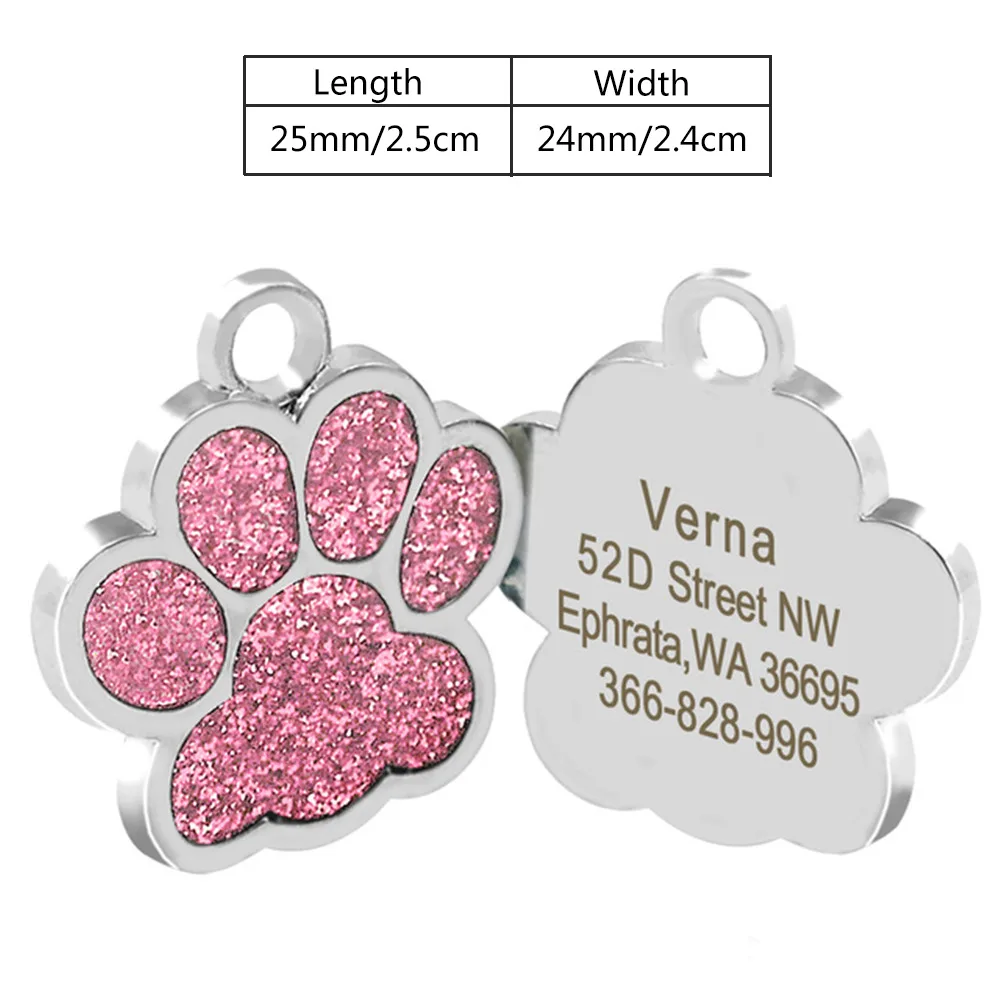 Pink Paw Персонализированные идентификационные бирки для собак на заказ, бирка для собак, именная бирка для кошек, щенков, аксессуары для домашних животных, индивидуальные именные адресные бирки, персонализированные MP0078 - Цвет: Pink Paw