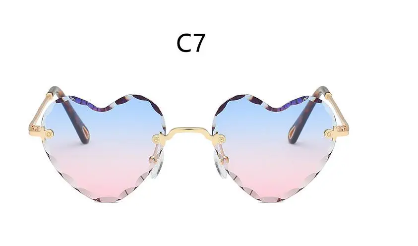 C7 blue pink Женские солнцезащитные очки с красным сердцем, модные дизайнерские Кристальные солнцезащитные очки кошачий глаз, известный бренд, градиентные солнцезащитные очки без оправы, сексуальные женские солнцезащитные очки - Цвет линз: C7 blue pink