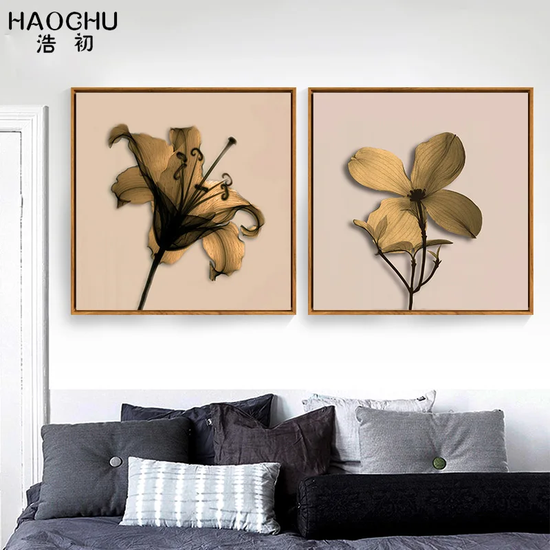 Современная картина большого размера HAOCHU с изображением коричневых цветов для