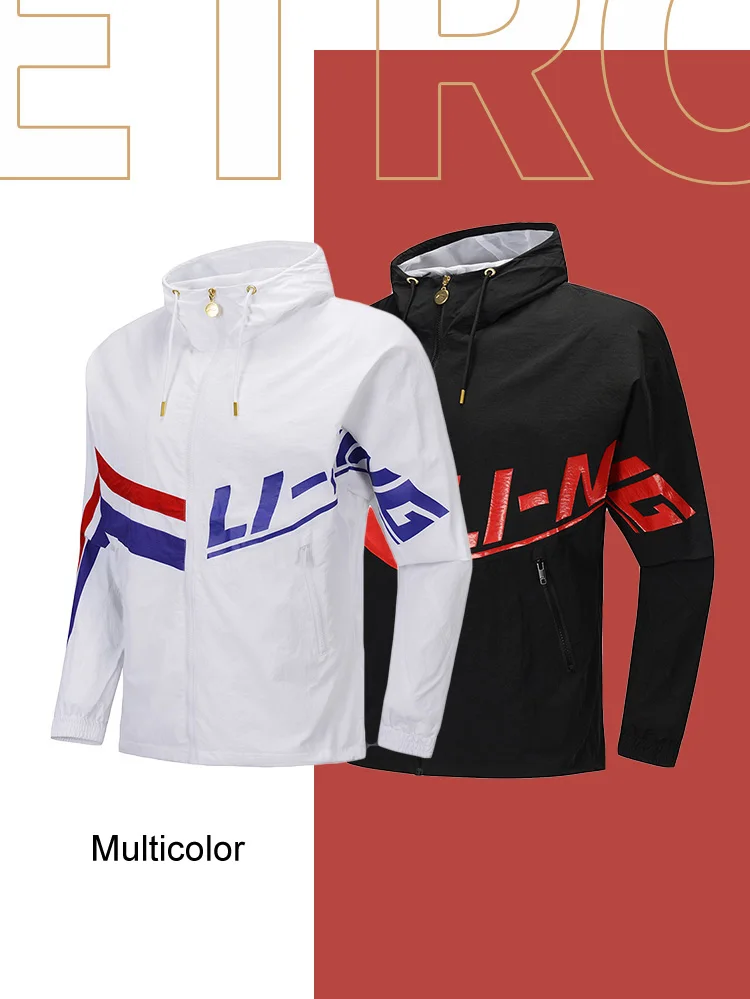 Li-Ning, Мужская трендовая свободная ветровка, надежная, удобная, спортивная куртка в стиле ретро, ветрозащитные куртки AFDP249 MWF401