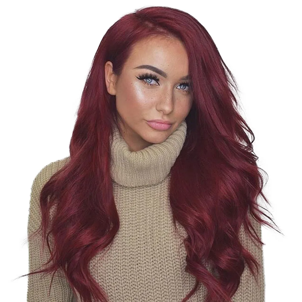 Бразильские объемные волнистые бордовые пучки с закрытием разноцветные шиньоны