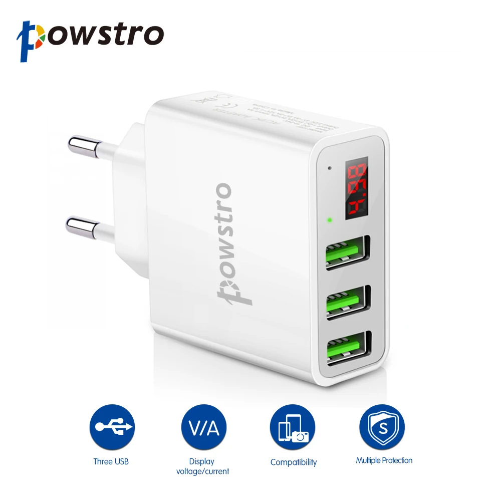 Быстрое зарядное устройство Powstro для мобильных телефонов 5 В 3 А сетевое с USB