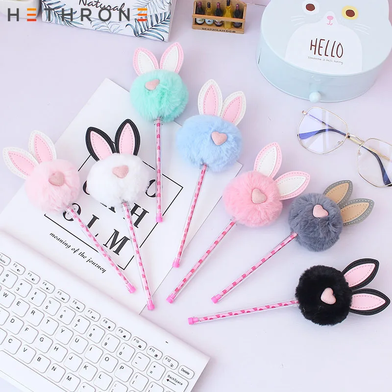 Милые розовые офисные гелевые ручки Hethrone с плюшевым Кроликом школьные