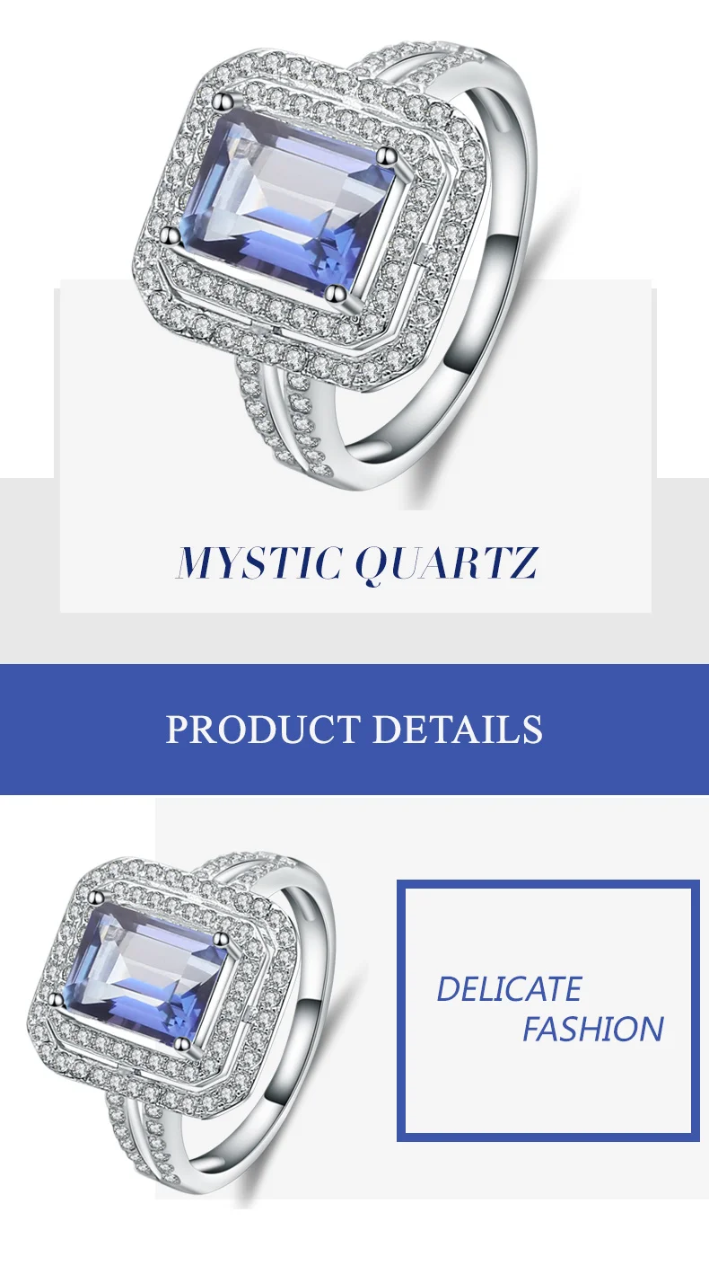 Gem's Ballet 925 Sterling Silver Rectangle Cut 2.05Ct Natural Iolite Blue Mystic Quartz Gemstone Rings For Women Fine Jewelry