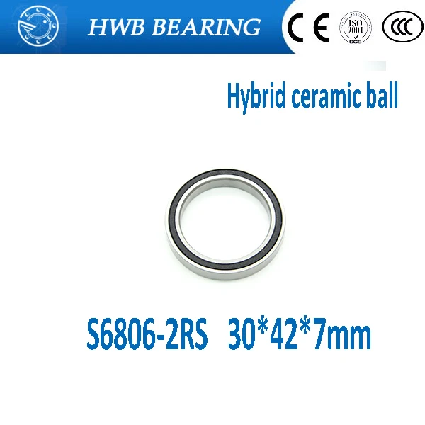 Free Shipping 2pcs S6806-2RS (30*42*7 mm) Stainless steel hybrid ceramic ball bearing sc6806 2rs S6806 2RS for bicycle part |