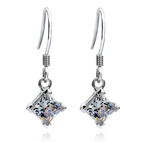 

0.7CT/ Piece Princess Drop SONA Simulate Diamond Earrings Genuine 925 Sterling Silver White Gold Plated Statement Birthday