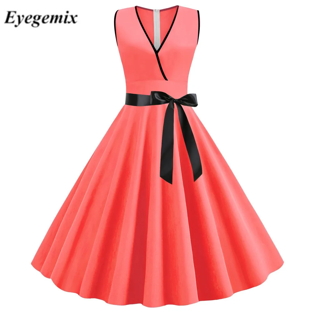 Розовое однотонное винтажное платье женское 2019 сексуальное v-образный вырез