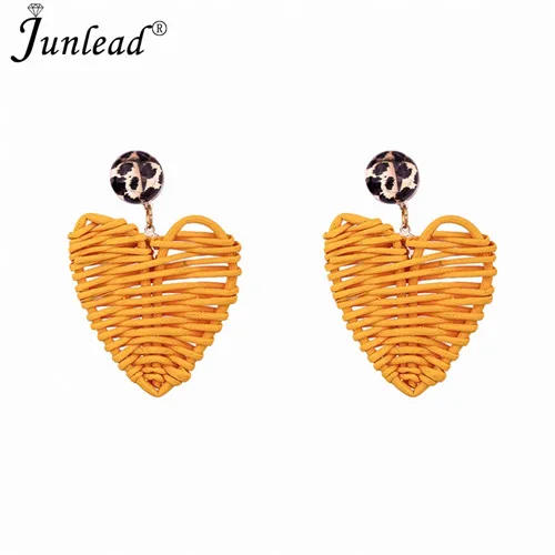 yellow Junlead, новинка, ручная работа, деревянное соломенное плетение, Ротанговые серьги, коричневая Виноградная коса, геометрические большие круглые Висячие серьги для женщин, ювелирное изделие - Окраска металла: yellow