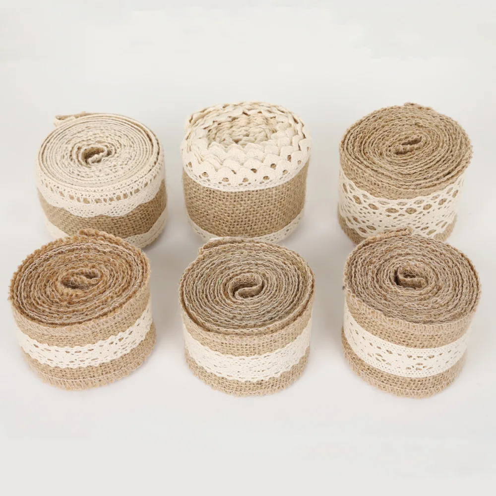 2 м/рулон джутовая натуральная лента из хессианской ткани с хлопковыми кружевами