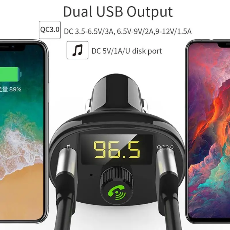 QC3.0 беспроводной Bluetooth автомобильное USB зарядное устройство FM модулятор