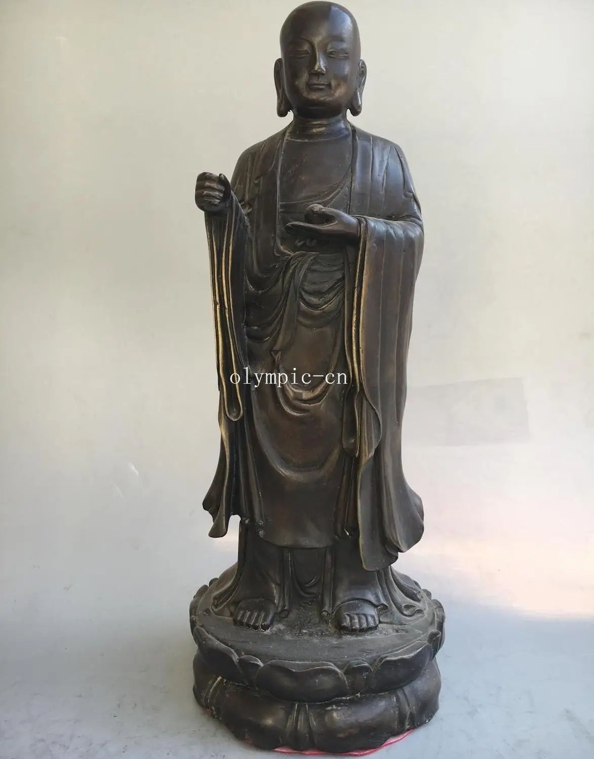 15 ''латунь Резные lotus база буддистский монах ksitigarbha статуя Будды