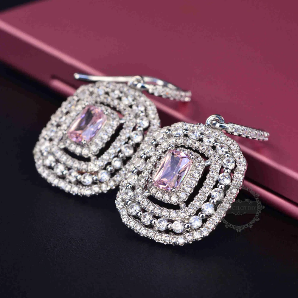 Серьги крючки элегантные роскошные прямоугольные большие с кубическим