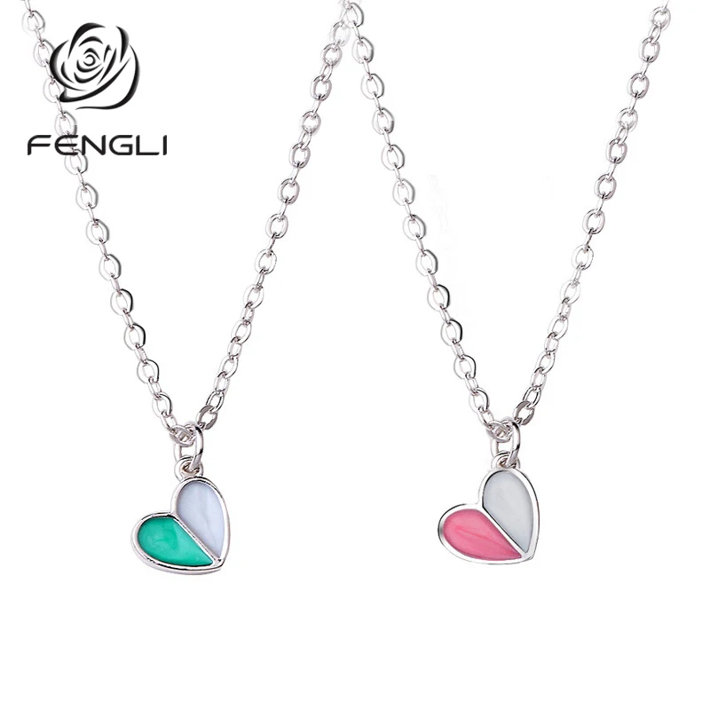 Женское колье в форме сердца FENGLI розовое зеленое ожерелье с простым