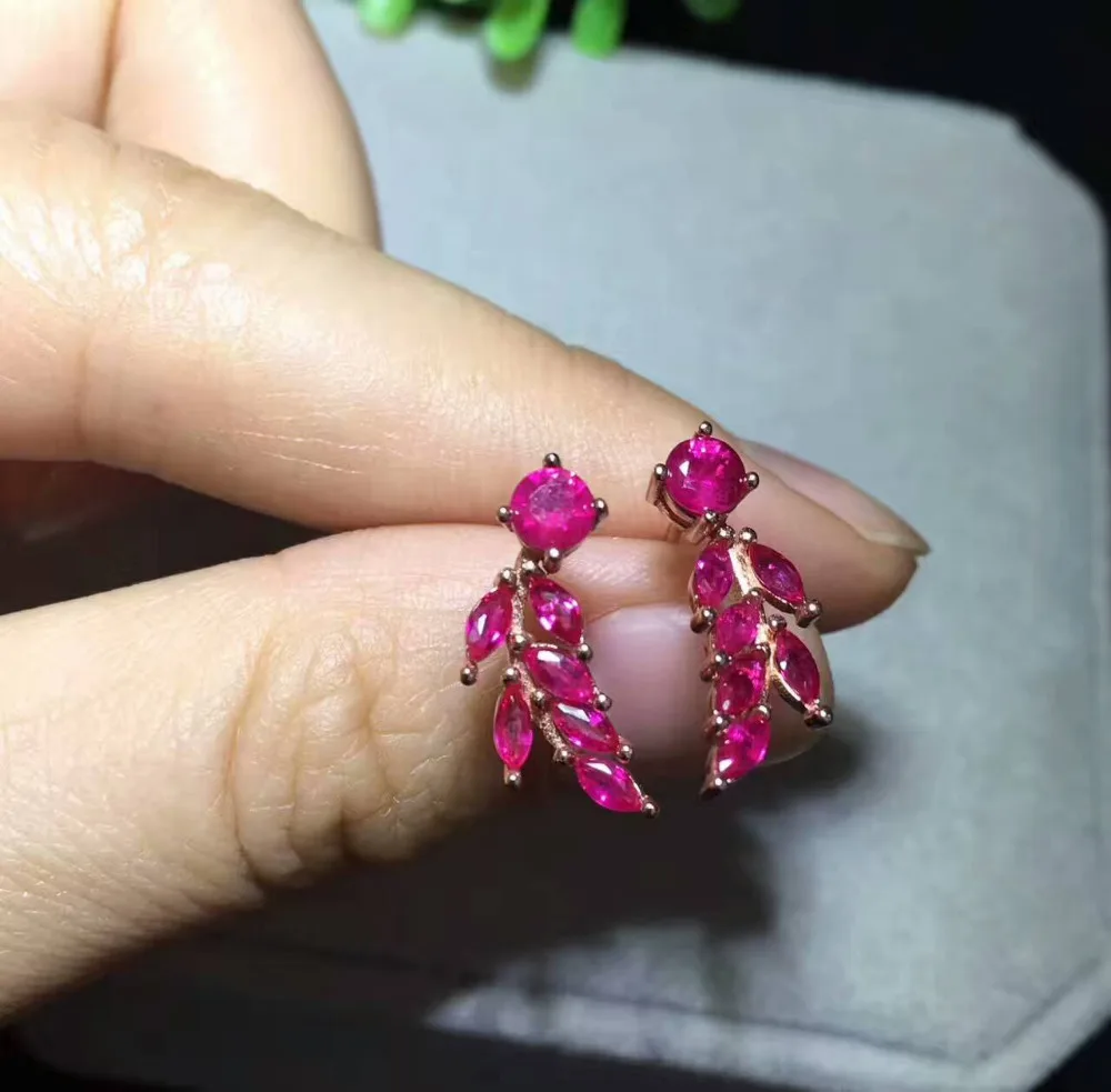 Серьги из серебра 925 пробы с натуральным красным Рубином|jewelry earrings|jewelry silver