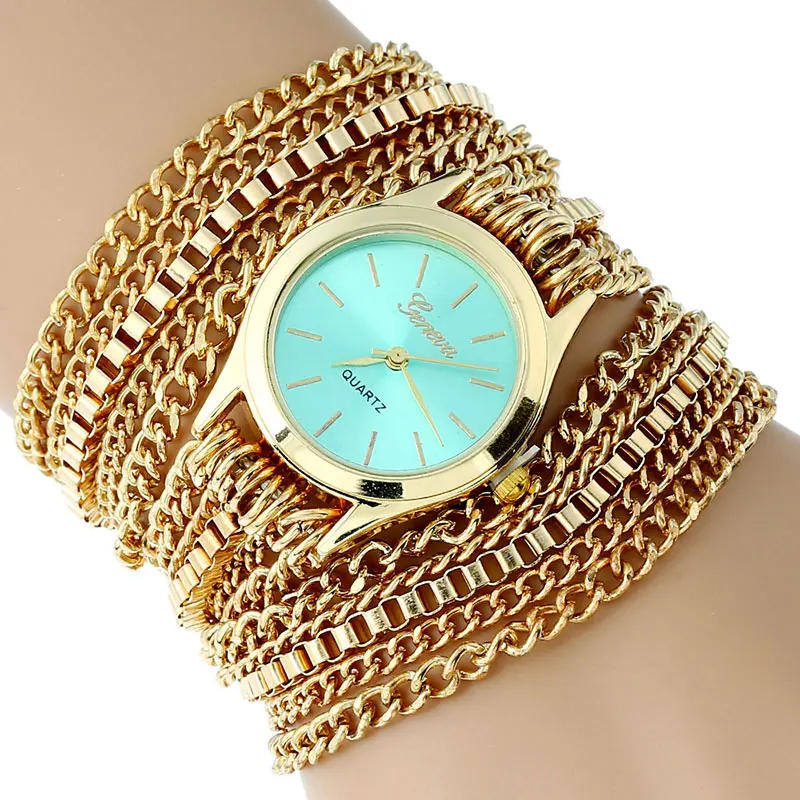 Gnova Платиновые металлические золотые часы с большой цепочкой женские наручные