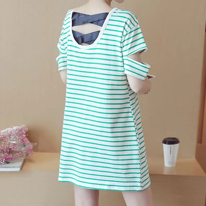 Хлопок полоса лоскутное Материнство платье разделяет рукавом Одежда для