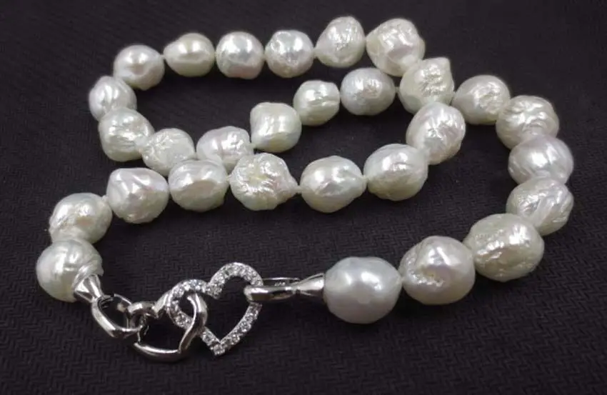 baroque white 11-12.5mm FURROW Kasumi pearl necklace Double heart clasp S487# | Украшения и аксессуары