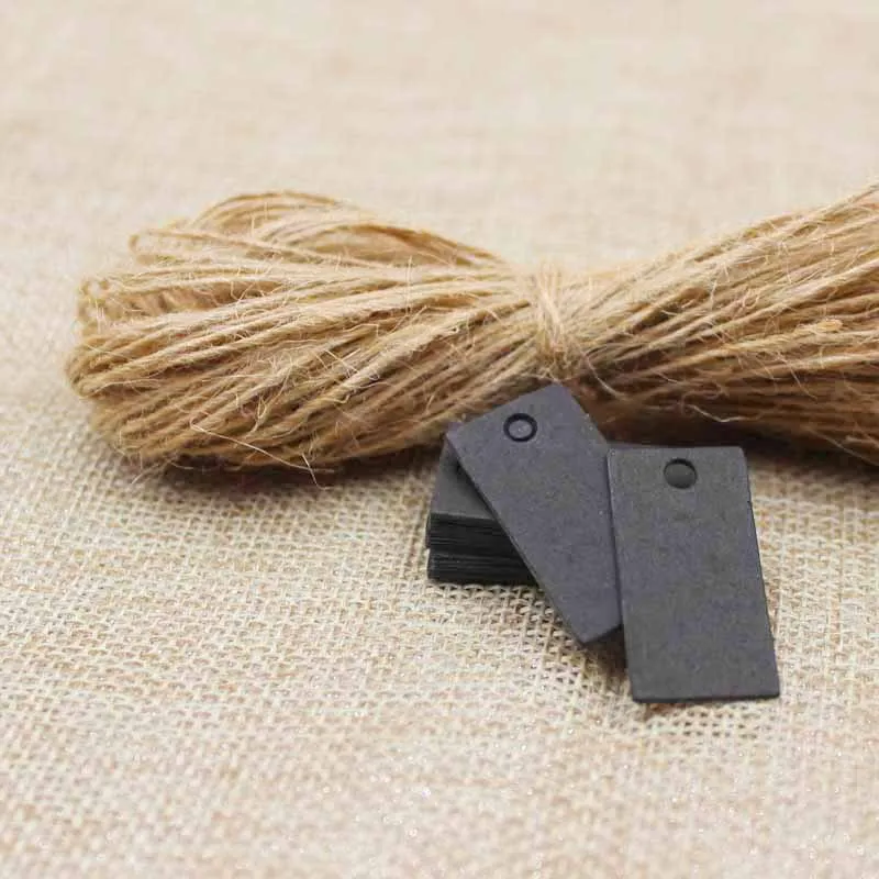 

Paper Gift Tags Card black/kraft retagular Festival Wedding Decoration Blank Mini Luggage Label 50pcs with 50pcs hemp string