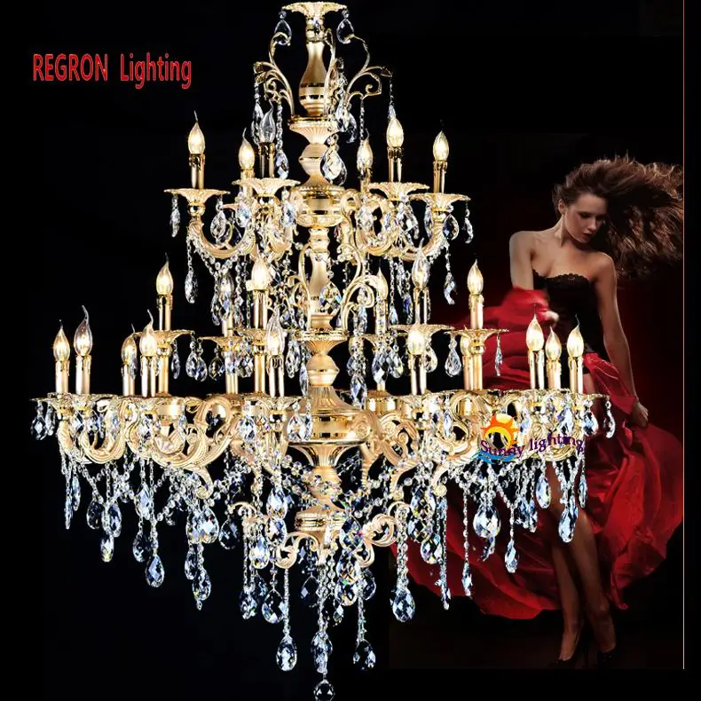 Hotel huge 24 Pcs Gold Chandelier Led candelabro church Chandeliers Long aluminum Hanging Lamp For Villa Banquet led lamparas | Лампы и