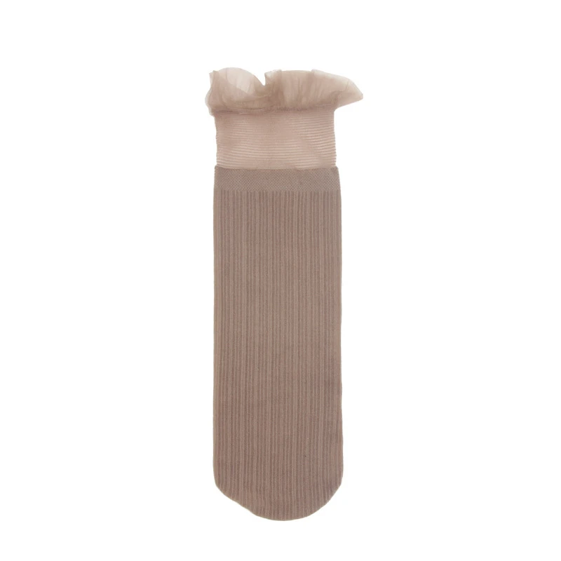 brown HUI GUAN Summer Cool Simple Sexy Breathable Transparent Ultra-thin Women Socks Striped Lace Socks Women Soft Fashion Women Socks - Цвет: brown