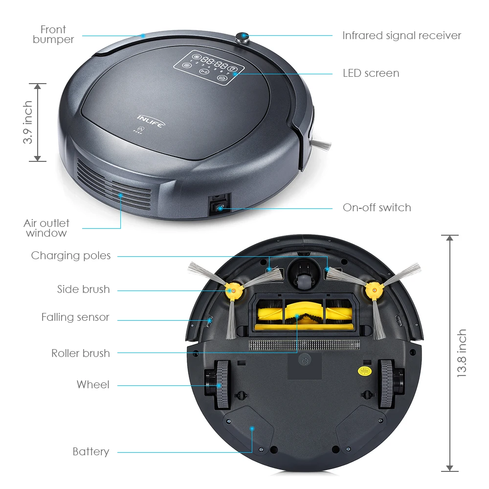 Inlife ZK8077 робот пылесос с Виртуальным блокатором сенсорным экраном автоматический