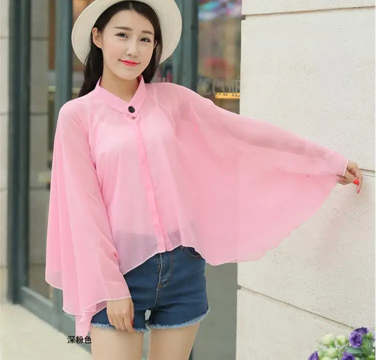 2021 Summer Women Sun Protection Clothing Solid Color Chiffon UV SunScreen Sun Protection Shawl Female