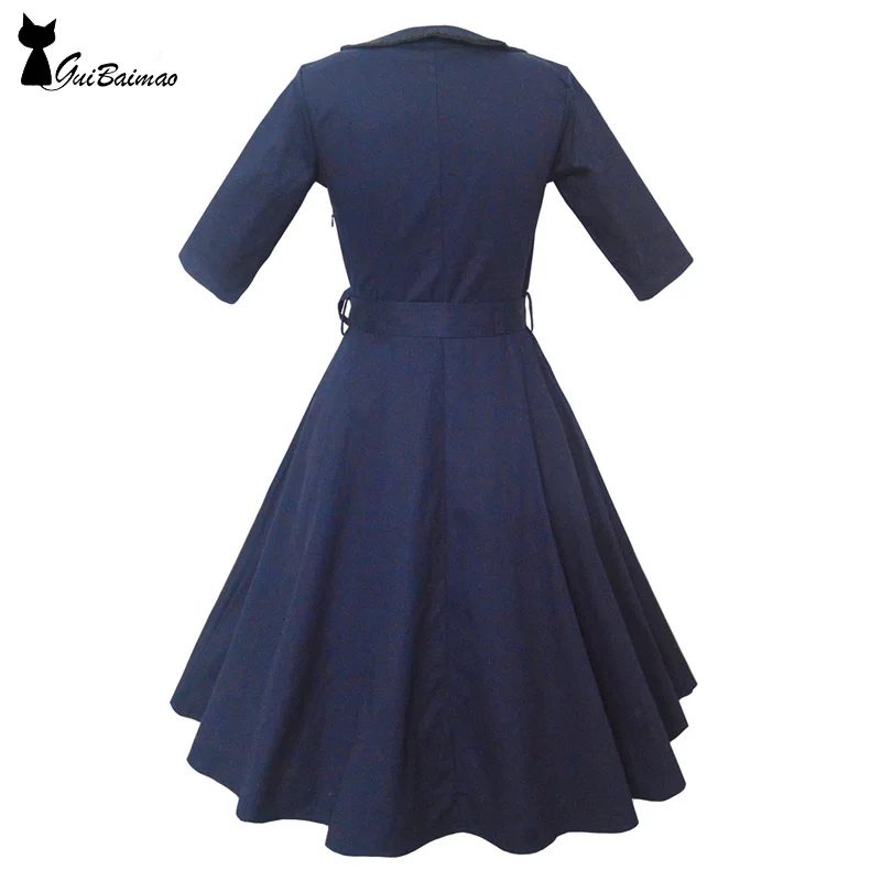 Темно-синее винтажное платье фигуристки с отложным воротником и рукавом три