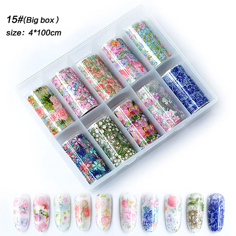 

10 Rolls/Box Holographic Nail Foil Set Laser Starry Sky Mixed Design Nail Art Transfer Stickers Holographic Paper Decals 4*100cm
